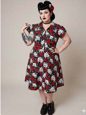 Cherry Velvet Roses Are Dead Marie Dress, Size 1X